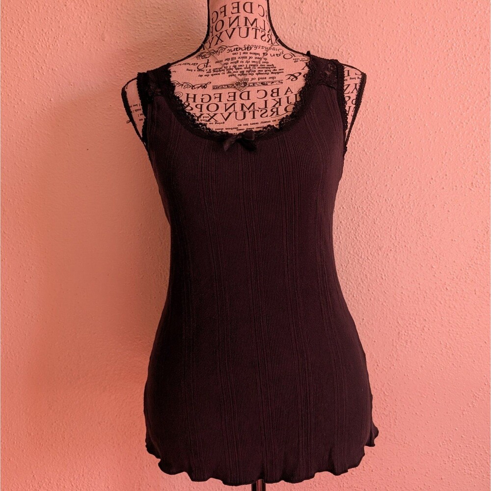 FANG Whimsygoth Y2K Black Floral Lace Tank Top Corset